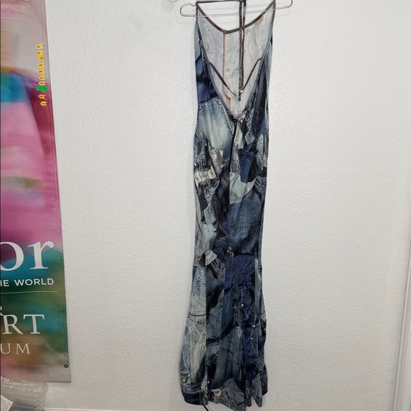 NWT Moschino Jeans Long Denim Dress in Fantasy Print Large/US 12 Revolve - Picture 7 of 15
